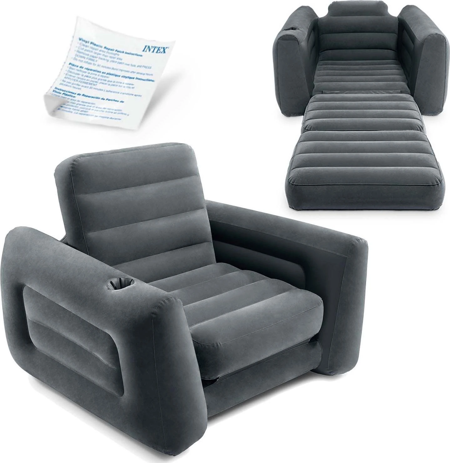 Intex Išskleidžiama sofa, tamsiai pilkos spalvos, 117x224x66cm