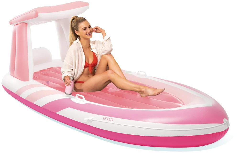 Intex Rožinis pripučiamas batutas su stogeliu 244x119x97 cm INTEX 57804