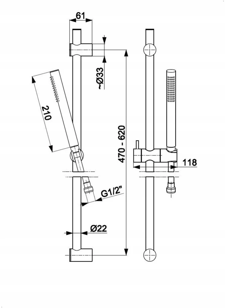 Inula 841-225-61 / KFA / MOZA / Aukščiausios kokybės taškinio purškimo pistoletas, šarnyrinis sieninis laikiklis, 1500 mm PVC žarna, GUN METAL Pilkas