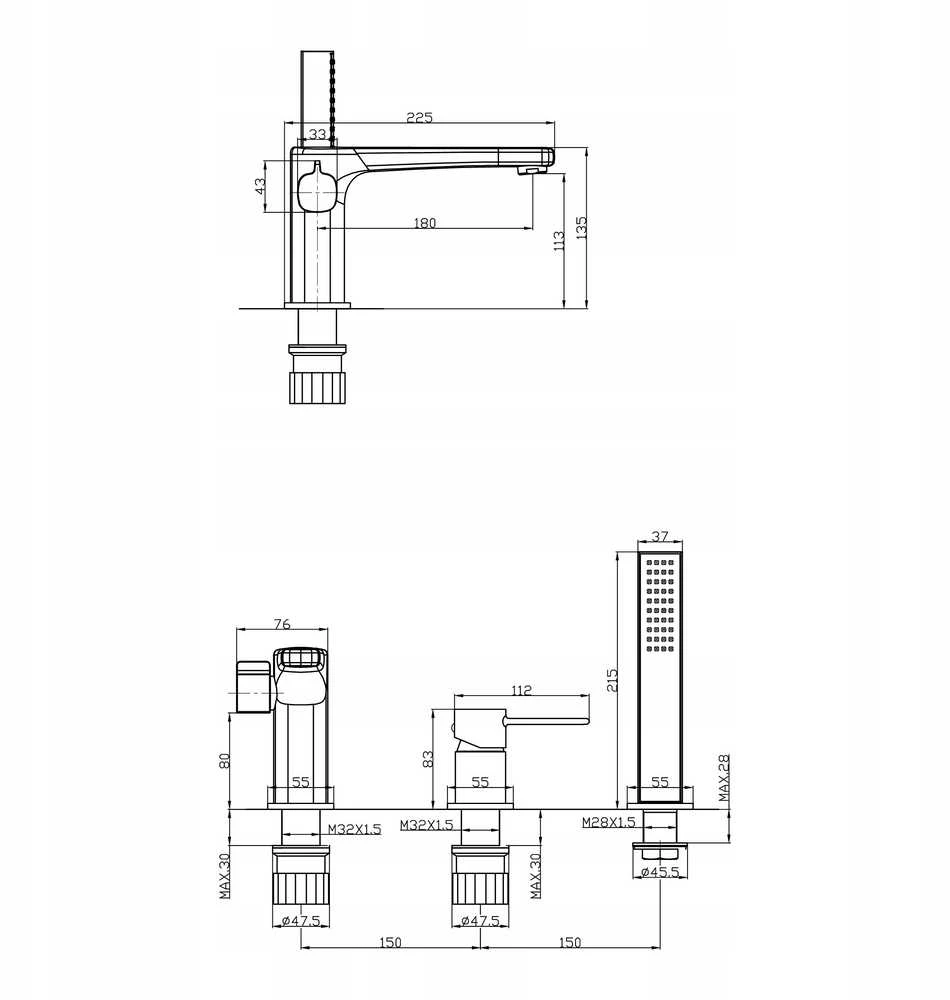 Vonios maišytuvas Invena Invena baterija wannowa 3-otworowa Glamour, auksinė BW-02-S09-V