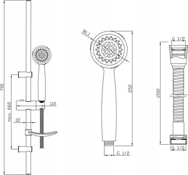 Invena Dušo komplektas SIROS 3-FUNCTION SHOWER SET. - AU-80-001-M