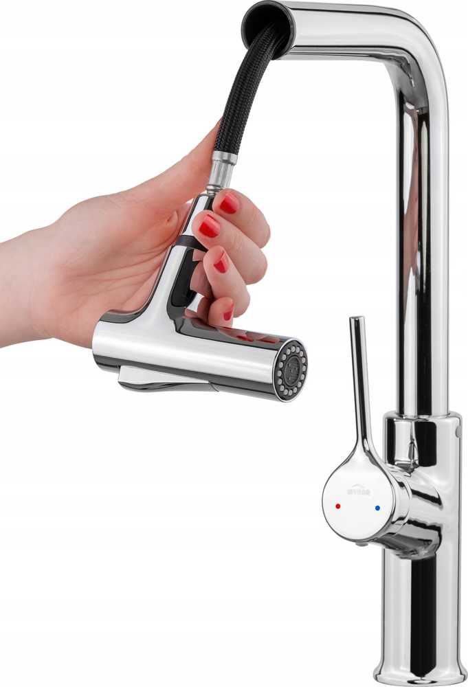 Virtuvinis maišytuvas Invena Sink mixer FARSALA, with pull-out spout, chrome color.