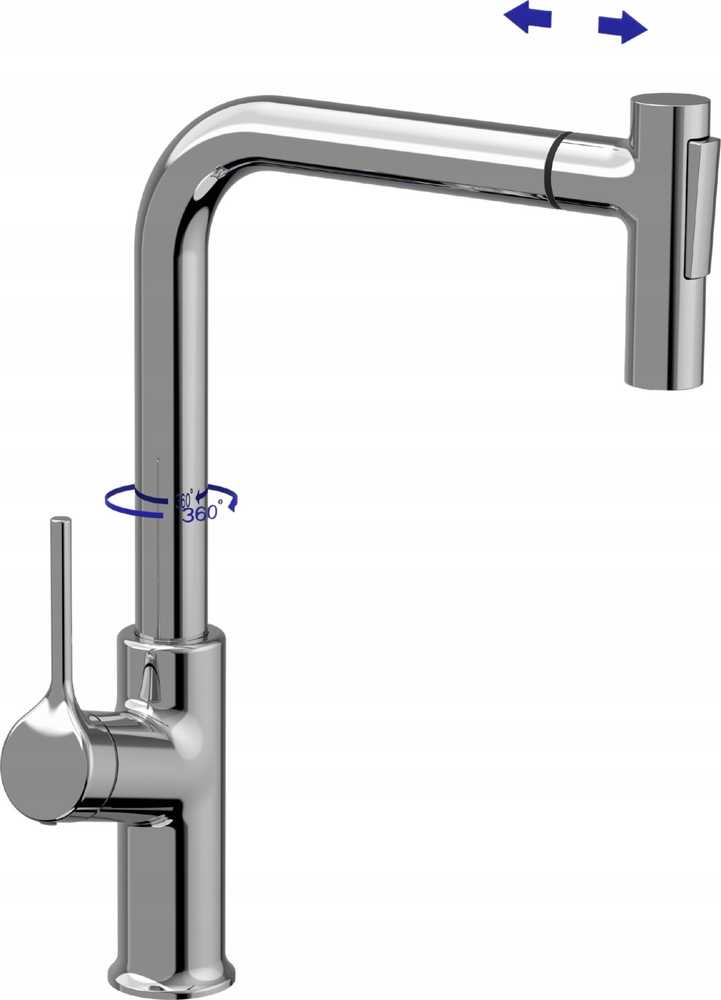 Virtuvinis maišytuvas Invena Sink mixer FARSALA, with pull-out spout, chrome color.