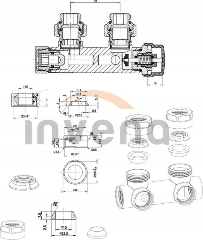 Invena INVENA DUOPLEX APATINEI ATRAMAI 50MM GRAFITAS
