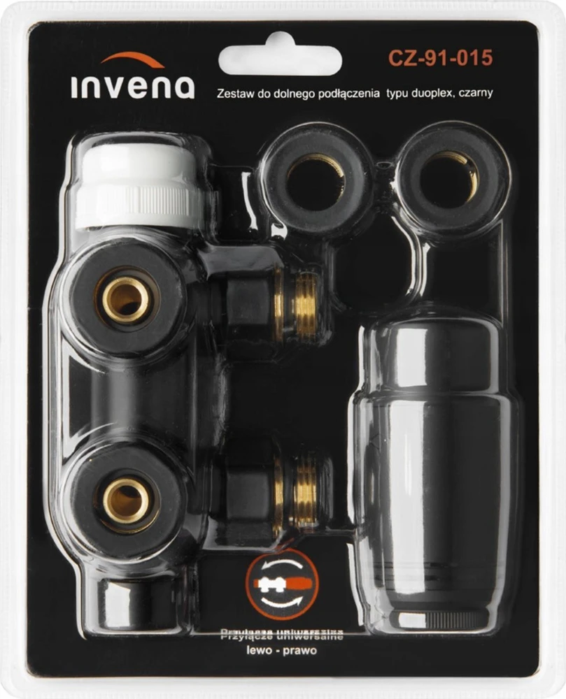 Invena Invena PROV duoplex termostatų rinkinys apatinei pajungimui, juodas CZ-91-015