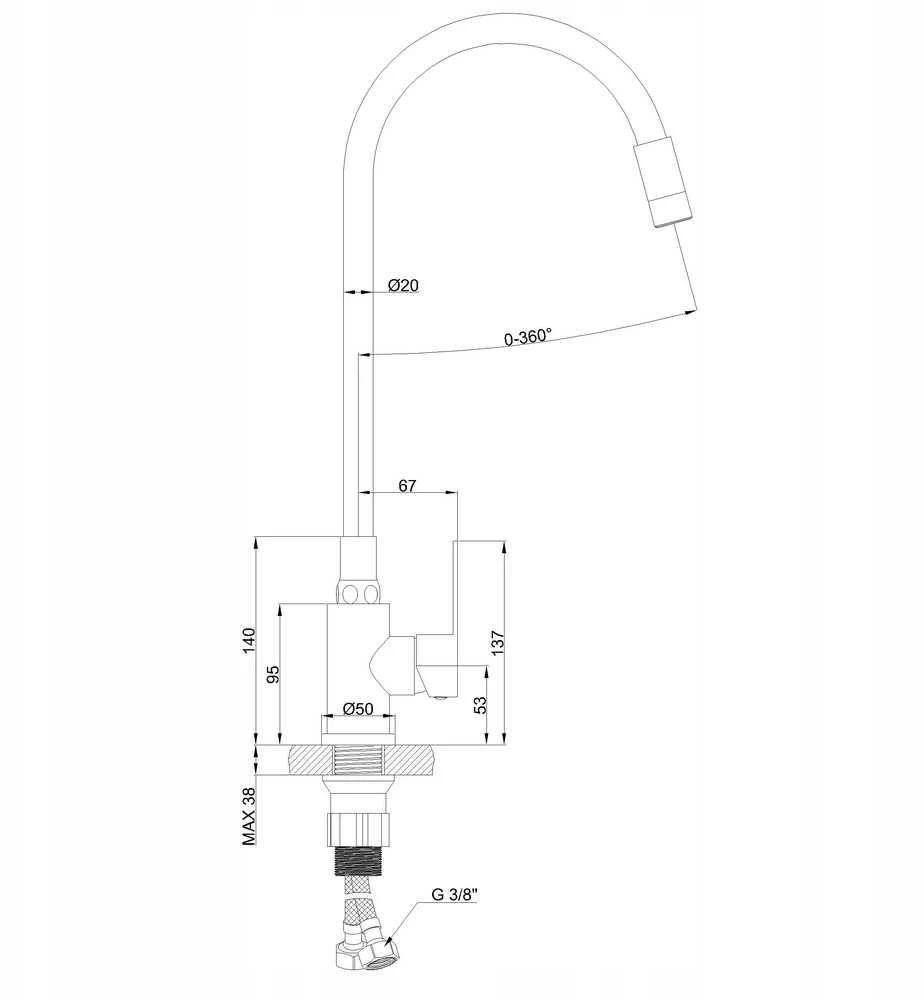 Virtuvinis maišytuvas Invena Invena baterija kuchenna Ksanti Inox, inox/juoda BZ-37-I43-L