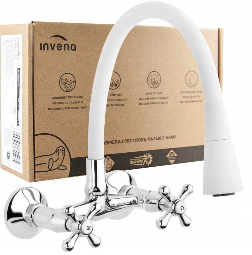 Virtuvinis maišytuvas Invena Invena baterija kuchenna sieninis Roma, balta/chrom BC-24-E2S-L