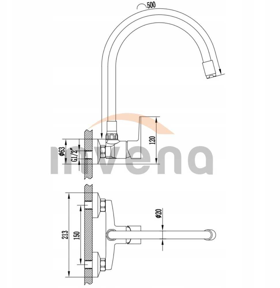 Virtuvinis maišytuvas Invena Invena baterija kuchenna sieninis Verso, balta/chrom BC-82-E2S-L