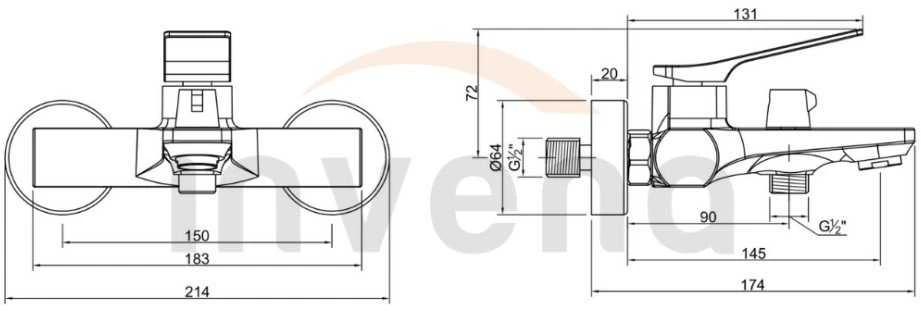 Vonios maišytuvas Invena MIXER BATH NERI WITH SHOWER SET COPPER