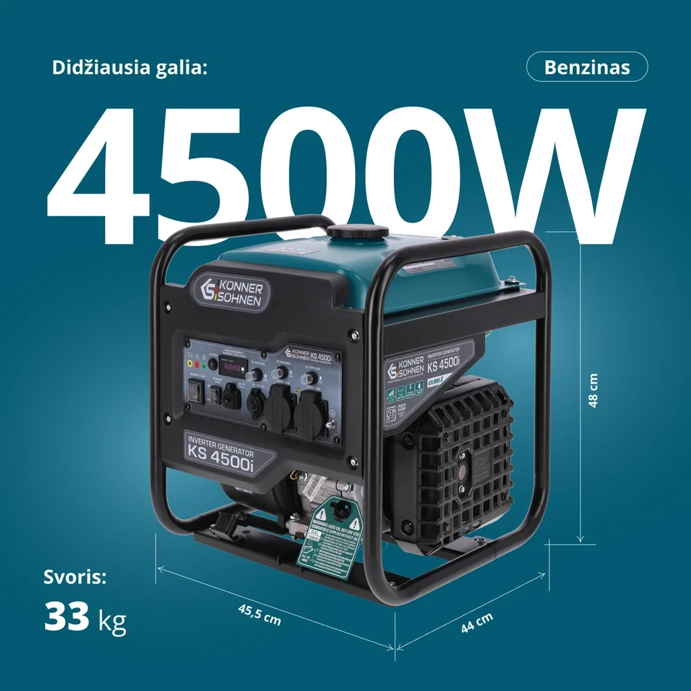 Inverterinis benzininis generatorius Könner & Söhnen KS 4500i, 4,2 kW, 230 V, 13 l