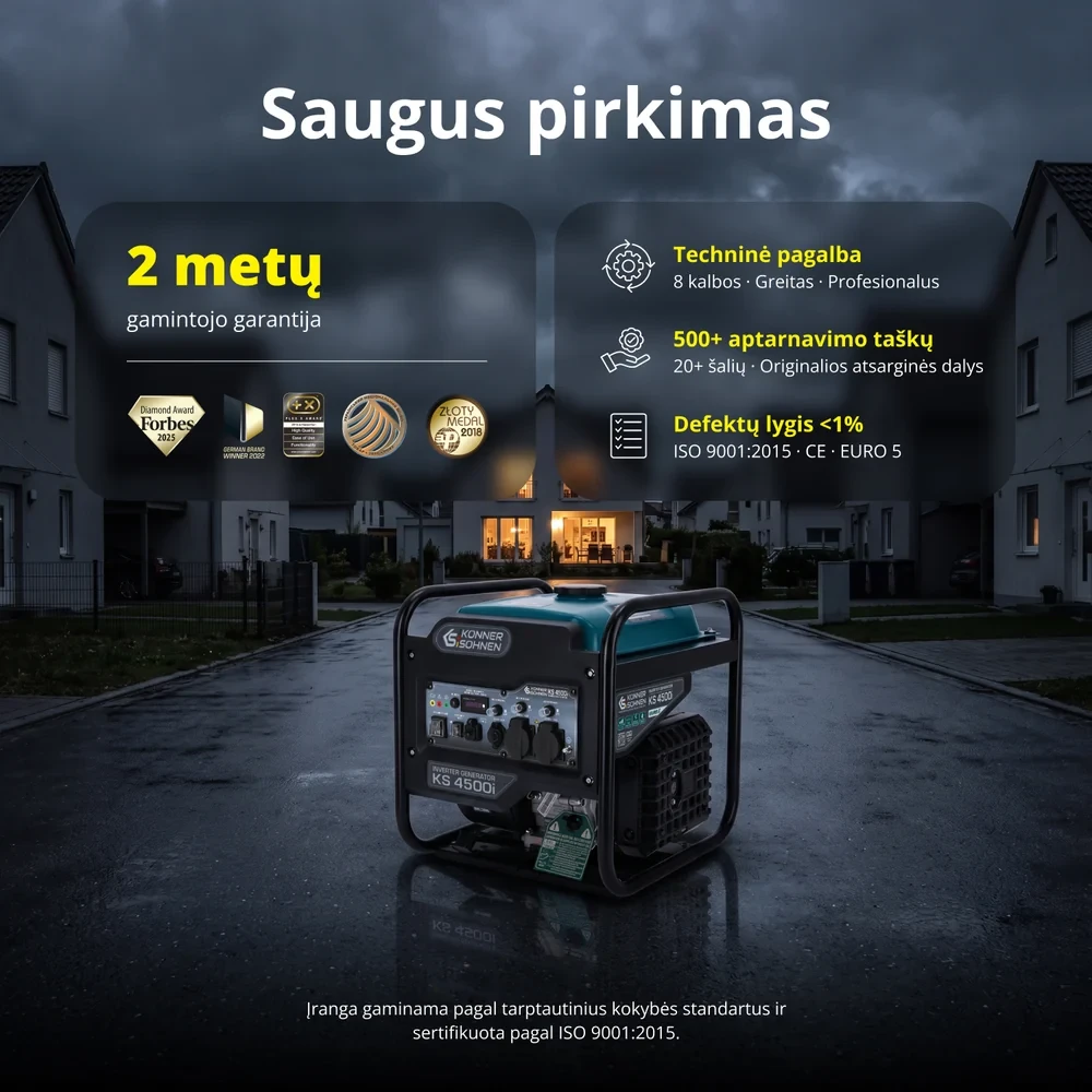 Inverterinis benzininis generatorius Könner & Söhnen KS 4500i, 4,2 kW, 230 V, 13 l