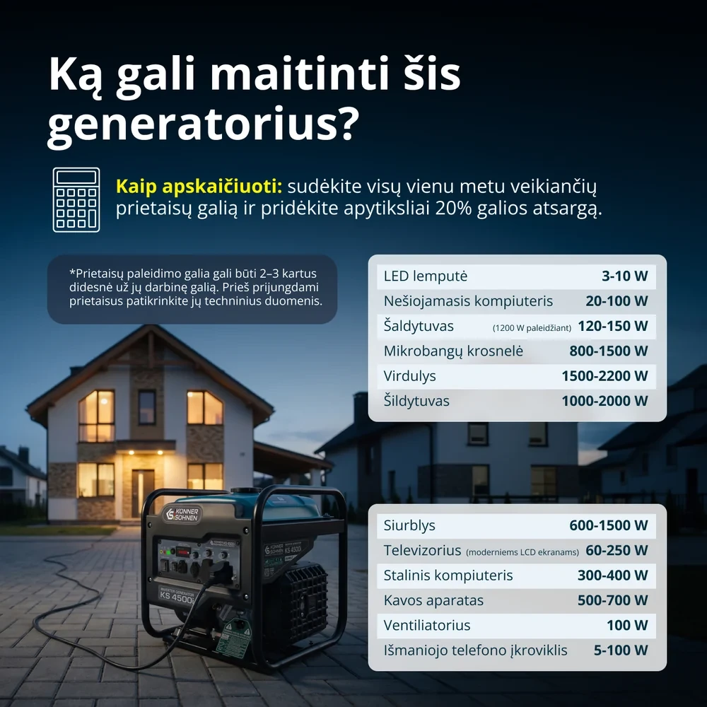 Inverterinis benzininis generatorius Könner & Söhnen KS 4500i, 4,2 kW, 230 V, 13 l