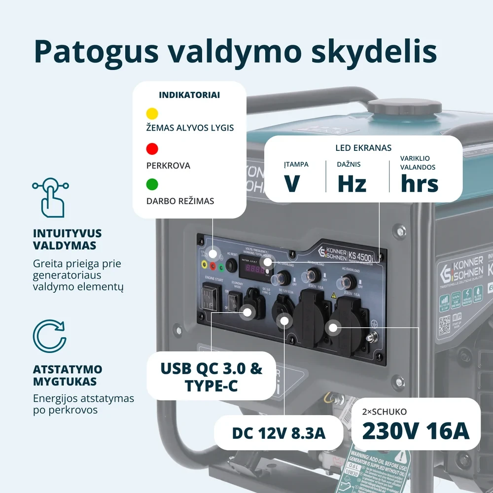 Inverterinis benzininis generatorius Könner & Söhnen KS 4500i, 4,2 kW, 230 V, 13 l