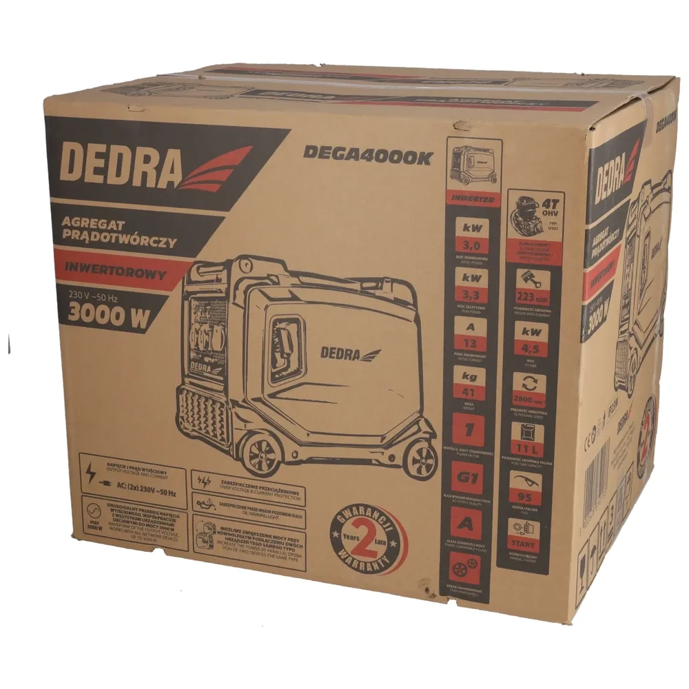 Inverterinis generatorius Dedra ‎DEGA4000K, 3,3 kW, 230 V, 11 l, 4 taktų variklis