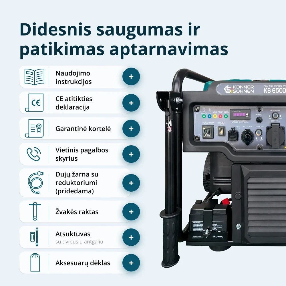 Inverterinis generatorius Könner & Söhnen KS 6500iEG, 6,5 kW, dviejų kuro rūšių, 230 V, 17 l