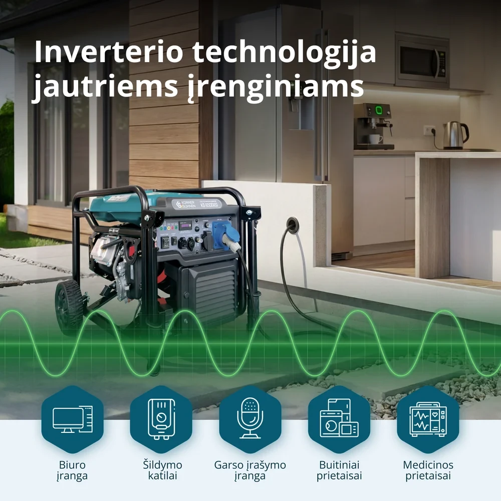Inverterinis generatorius Könner & Söhnen KS 6500iEG, 6,5 kW, dviejų kuro rūšių, 230 V, 17 l