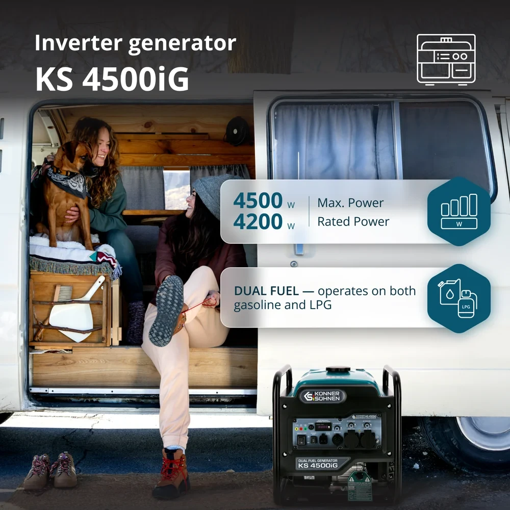 Inverterinis generatorius Könner & Söhnen KS 4500iG, 4,2 kW, 230 V, 13 l, dviejų kuro rūšių