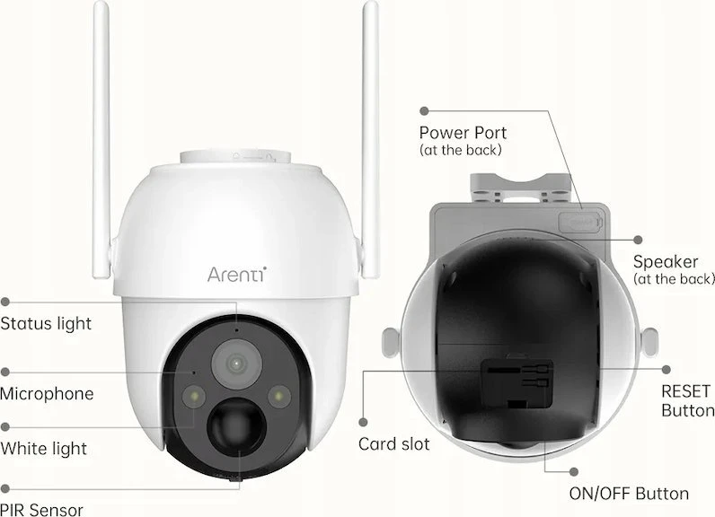 „Arenti“ ‚Arenti‘ GO2T-SP2 Lauko baterija įkraunama ‚Wi-Fi‘ 2K kamera, balta