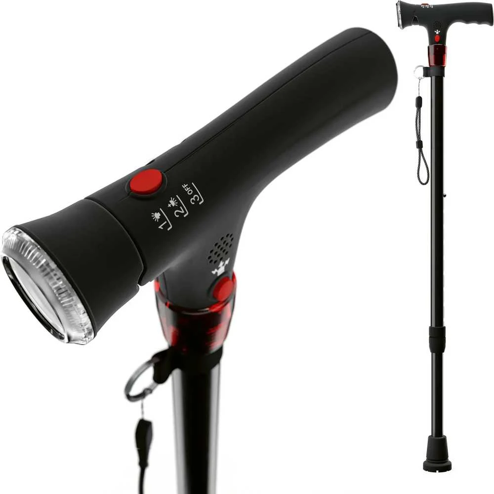 Ipevo Weinberger Geh- und Wanderstock mit Licht und Panikalarm