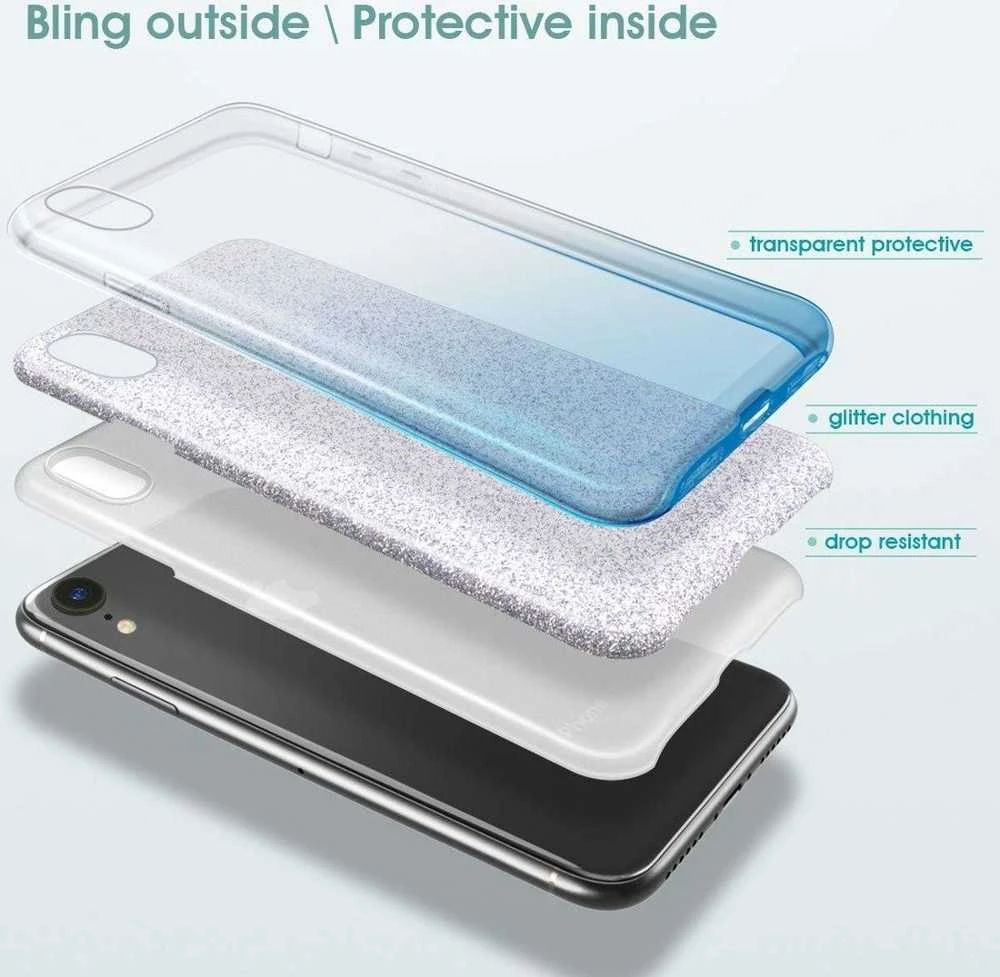 OEM dėklas, skirtas iPhone 11 PRO, blizgus permatomas, mėlynas