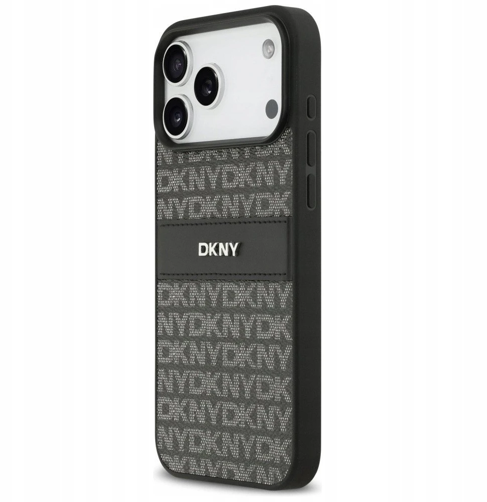 Dėklas DKNY Repeat Texture Pattern with Tonal Stripe skirtas Apple iPhone 17 Pro Max juodas