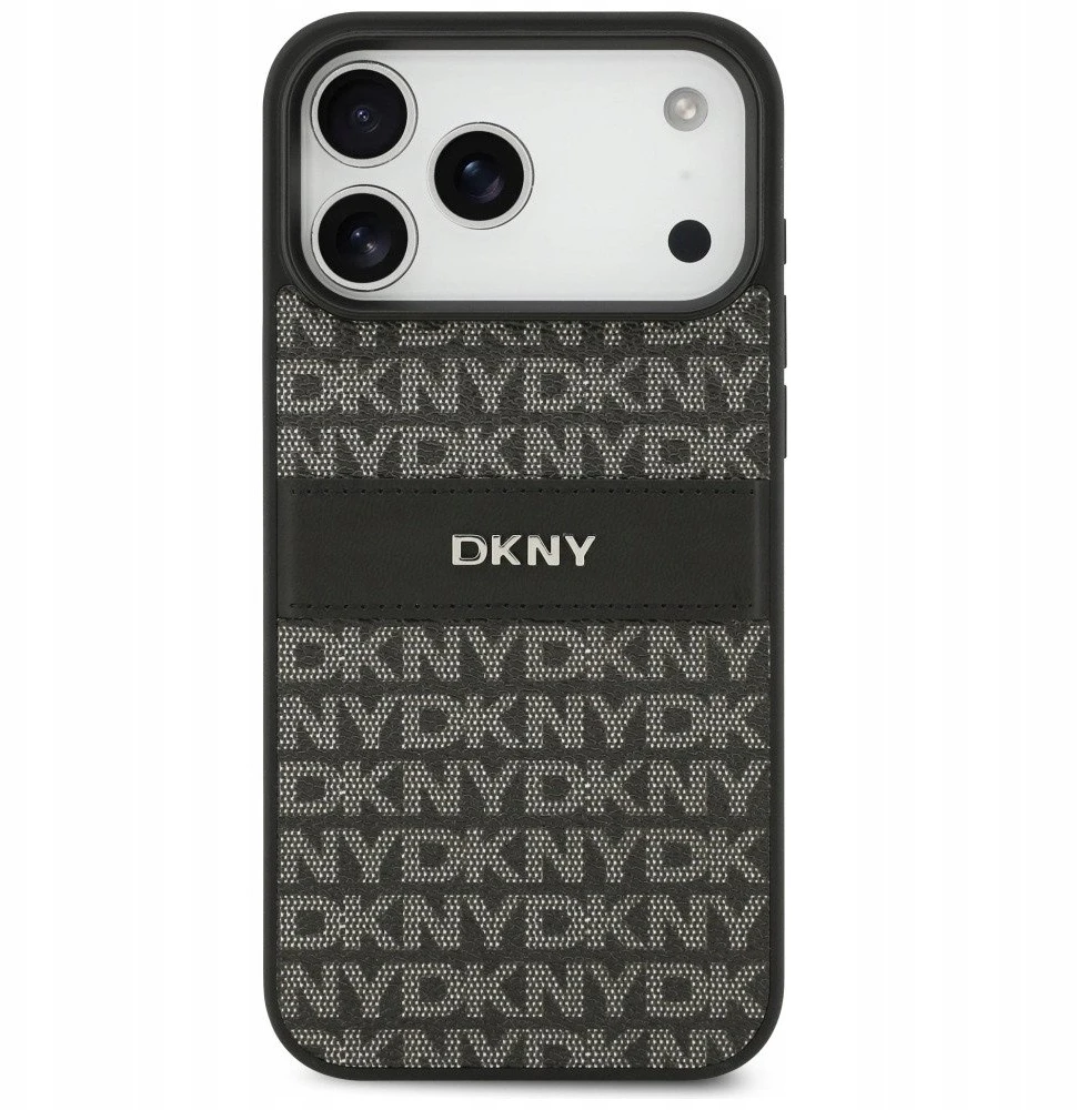 Dėklas DKNY Repeat Texture Pattern with Tonal Stripe skirtas Apple iPhone 17 Pro Max juodas