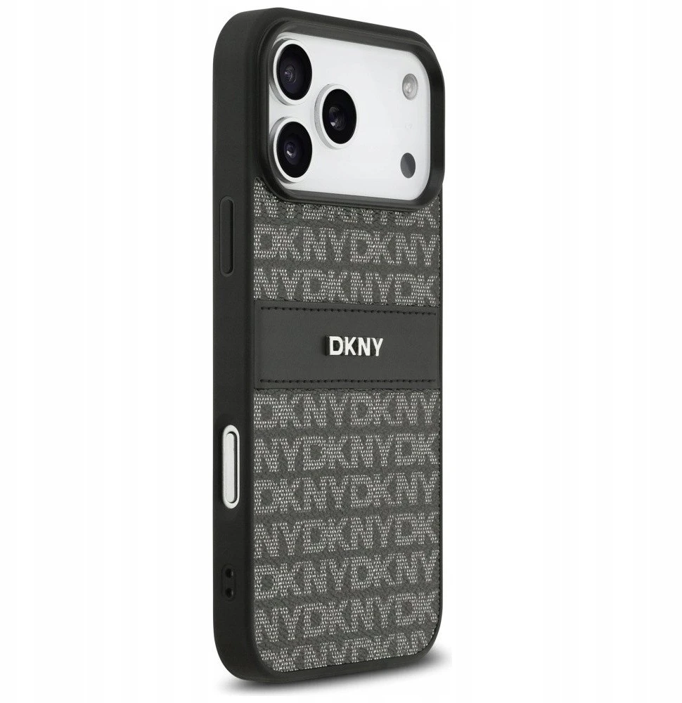Dėklas DKNY Repeat Texture Pattern with Tonal Stripe skirtas Apple iPhone 17 Pro Max juodas
