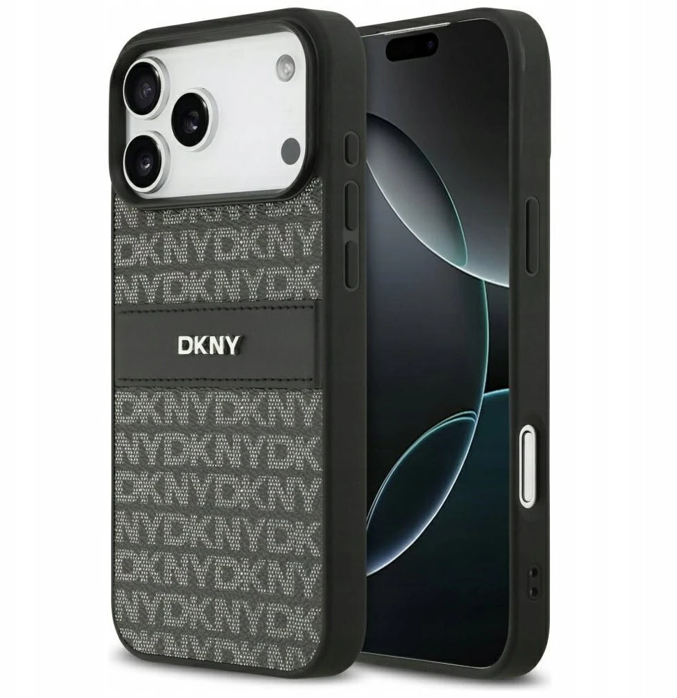 Dėklas DKNY Repeat Texture Pattern with Tonal Stripe skirtas Apple iPhone 17 Pro Max juodas