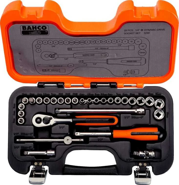 Bahco Galvučių ir antgalių rinkinys 4-13mm 29 vnt 1/4”