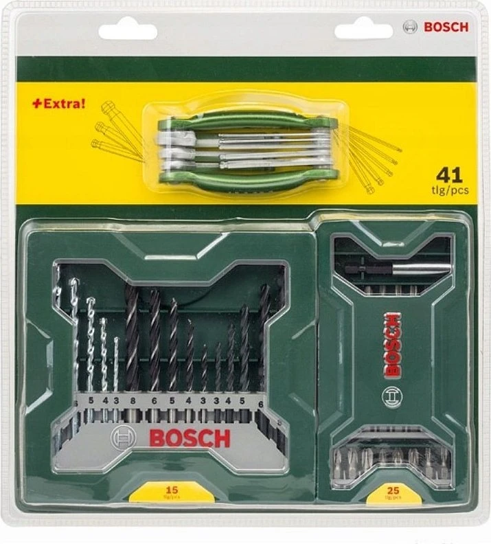 Grąžtas Bosch 15dalių ir 25dalių kompl. su HEX komlpektu