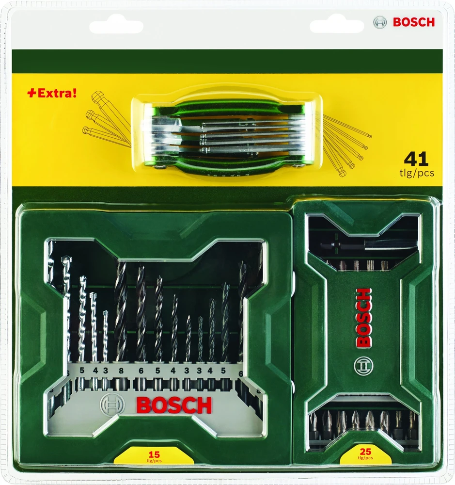 Grąžtas Bosch 15dalių ir 25dalių kompl. su HEX komlpektu