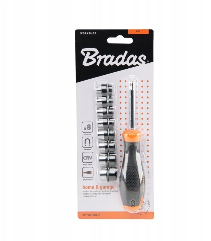 Rinkinys KLUCZY NASADOWYCH Z WKRĘTAKIEM DIY-SW10SET1 BRADAS