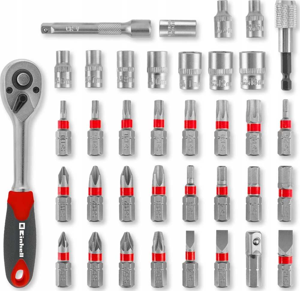EINHELL atsuktuvų antgalių ir veržliarakčių komplektas su 1/4" reketu, 37 vnt. | Einhell