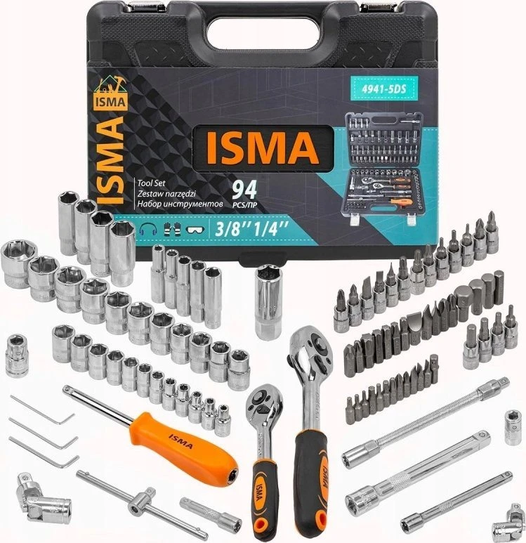 Įrankių rinkinys Isma Įrankių rinkinys 94el. 1/4" i 3/8" (6-kątnych) (4-22mm)