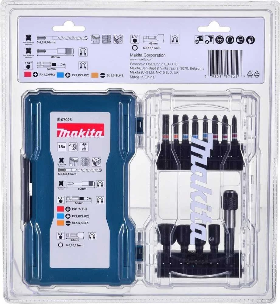 Grąžtas Makita E-07026 Sukimo antgalių komplektas 18 vnt.