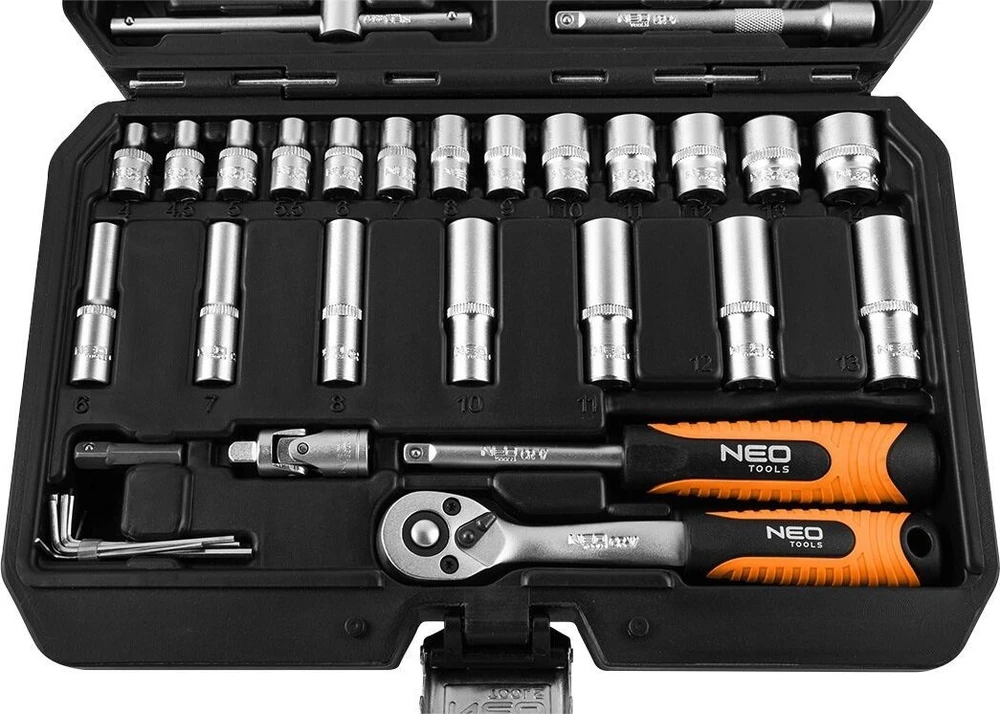 Neo Tools Rinkinys sėjamųjų veržliarakčiai 1/4", 55 vnt., satino apdaila