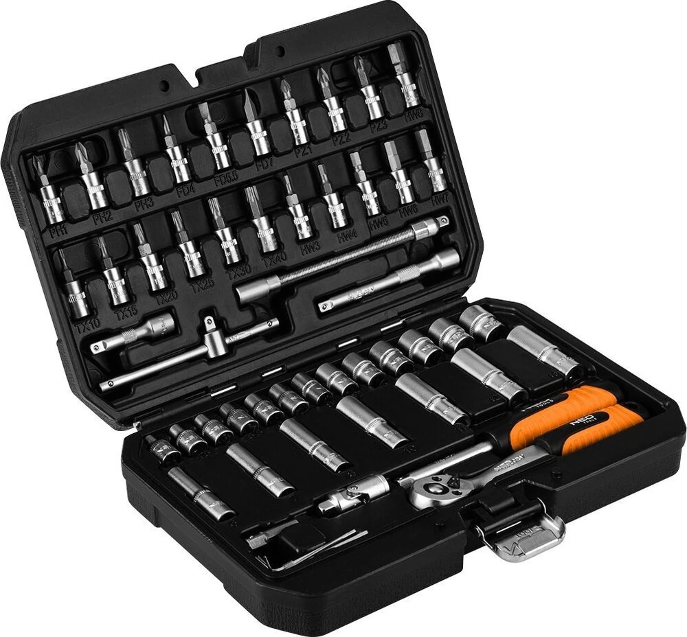 Neo Tools Rinkinys sėjamųjų veržliarakčiai 1/4", 55 vnt., satino apdaila
