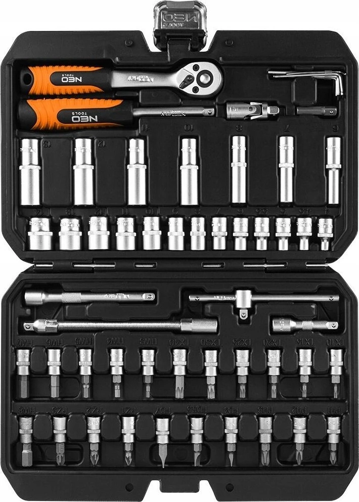 Neo Tools Rinkinys sėjamųjų veržliarakčiai 1/4", 55 vnt., satino apdaila