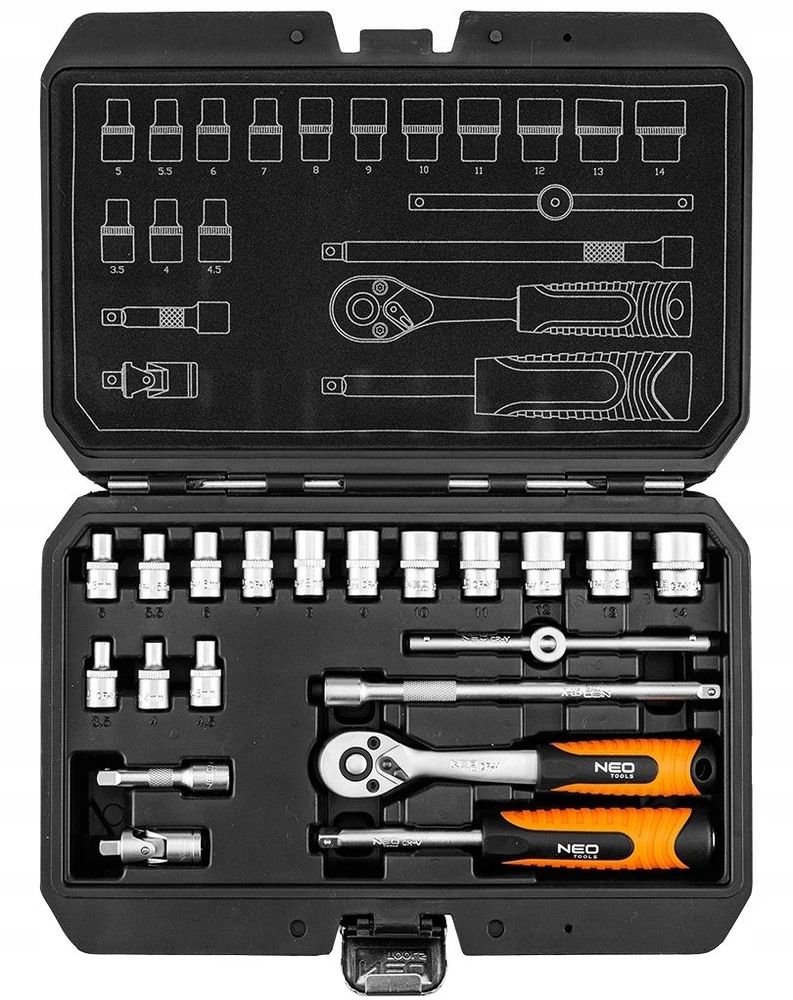 Zestaw Rinkinys 1/4" galvučių raktų rinkinys, 20 vnt., satininis
