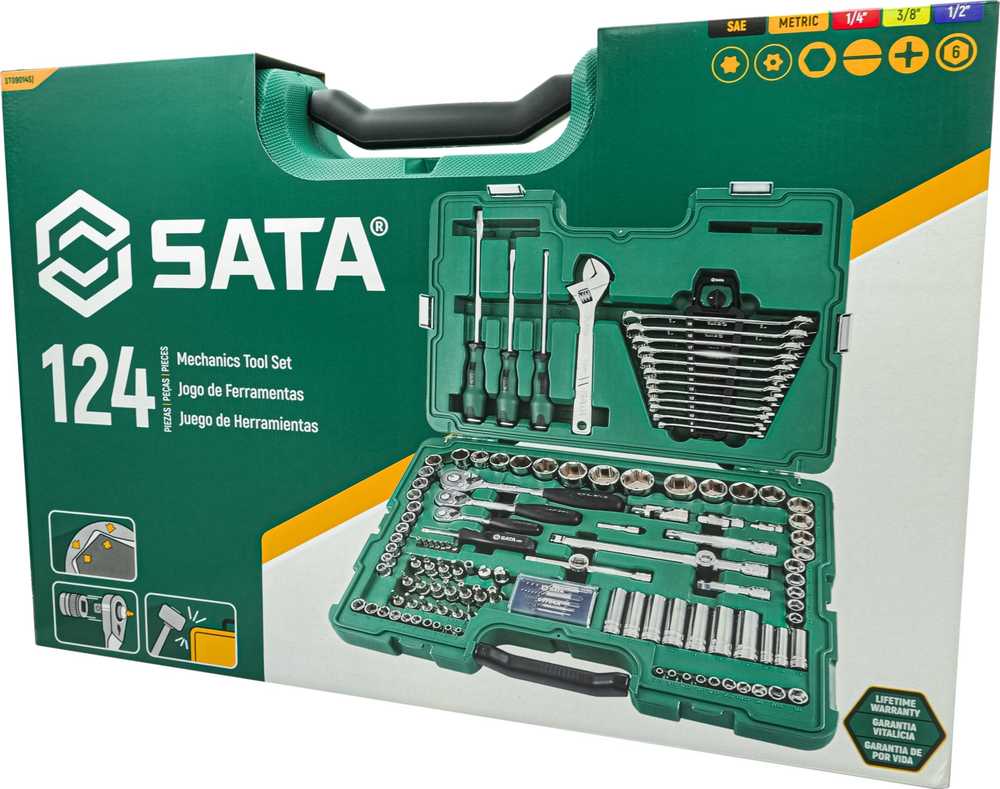 SATA Rinkinys KLUCZY 124el 1/4" 3/8" 1/2"WALIZKA