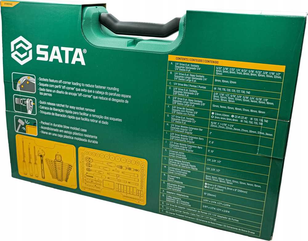 SATA Rinkinys KLUCZY 124el 1/4" 3/8" 1/2"WALIZKA