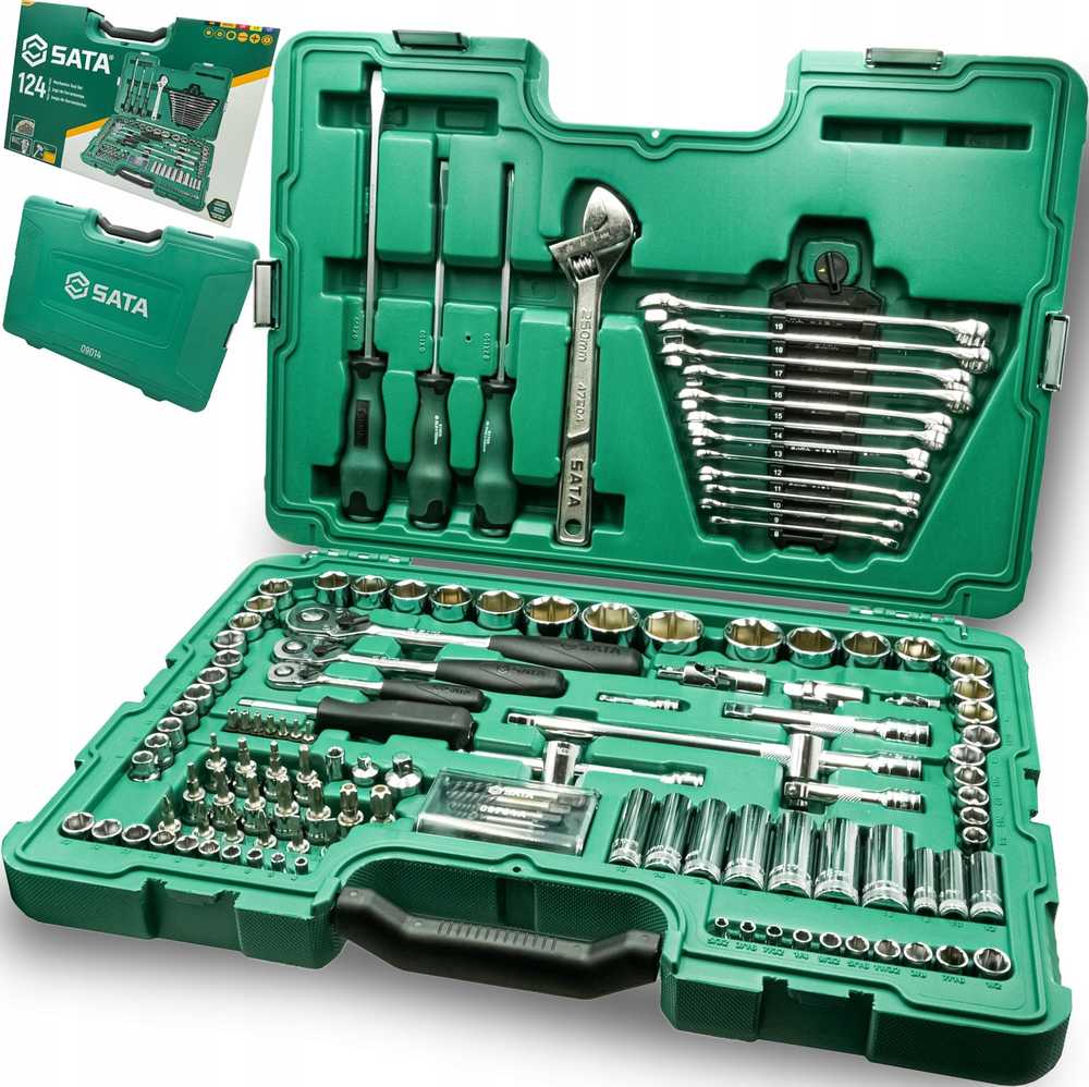 SATA Rinkinys KLUCZY 124el 1/4" 3/8" 1/2"WALIZKA