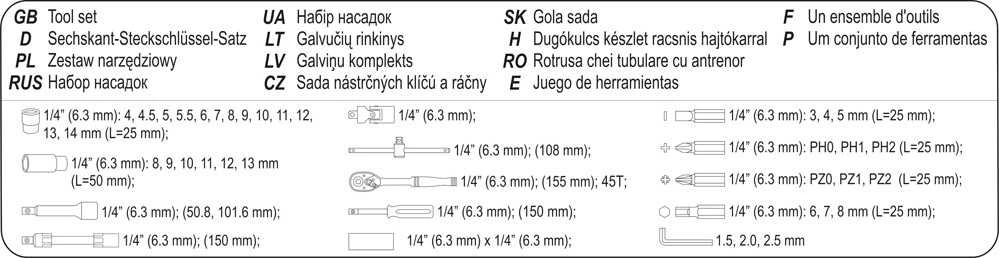 Sthor Toya Sa Poland Galvučių su terkšle rinkinys | 6.3 mm (1/4") | 42 vnt. (58641)