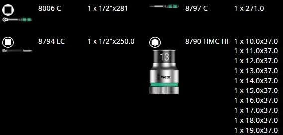 Terkšlės ir galvučių rinkinys Wera Zyklop Hybrid 8006 SC 1, 10-19mm, 13 vnt