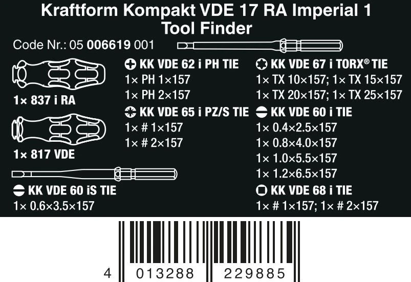 Įrankių rinkinys Wera KRAFTFORM KOMPAKT VDE 17 RA FUNKCJA GRZECHOTKI 17CZ