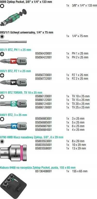 Wera 8009 Zyklop kišeninis rinkinys, 18vnt