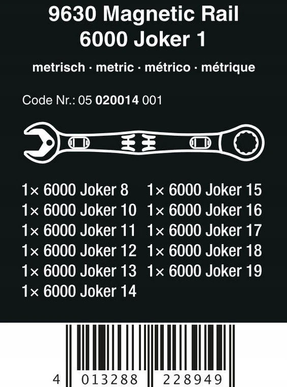 Įrankių rinkinys Wera Wera 9630 magnetinė juostelė 6000 Joker 1, 11 vnt., veržliaraktis (kombinuotas reketinis raktas su laikymo funkcija)