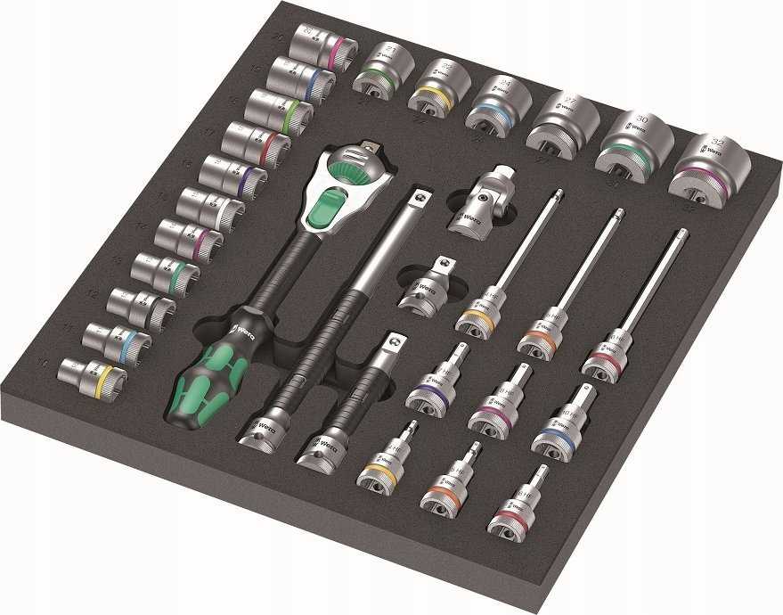 Įrankių rinkinys Wera Wera 9722 foam insert 8000 C Zyklop 1/2 ratchet set 1, 31 pieces, tool set (juodas/pilkas, ratchet and socket set, in foam insert for workshop trolley)