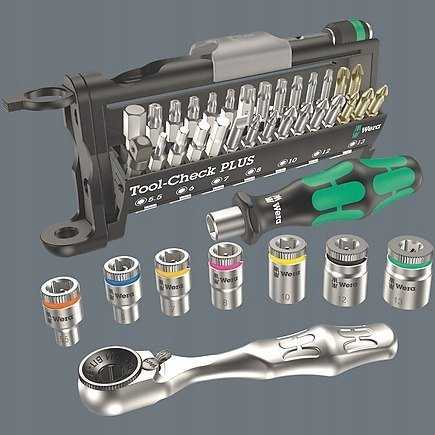 Įrankių rinkinys Wera Wera 9750 Kraftform Compact and Tool-Check PLUS Set 1, 57 dalių įrankių rinkinys (juodas/žalias, veržliarakčio ir antgalių komplektas, putplasčio įdėkle dirbtuvių vežimėliui)