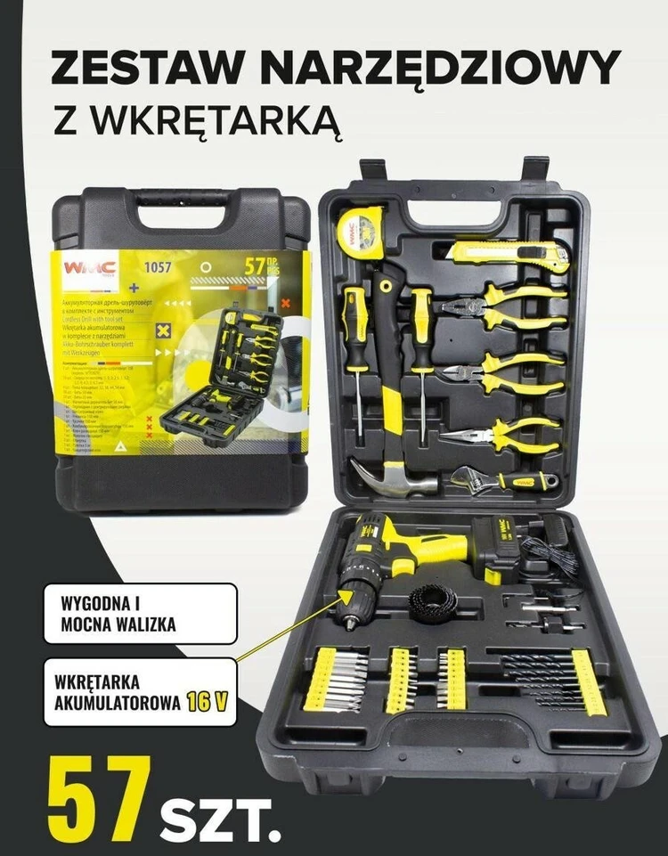 Rinkinys NARZĘDZIOWY 57el. Z WKRĘTARKĄ /WMC